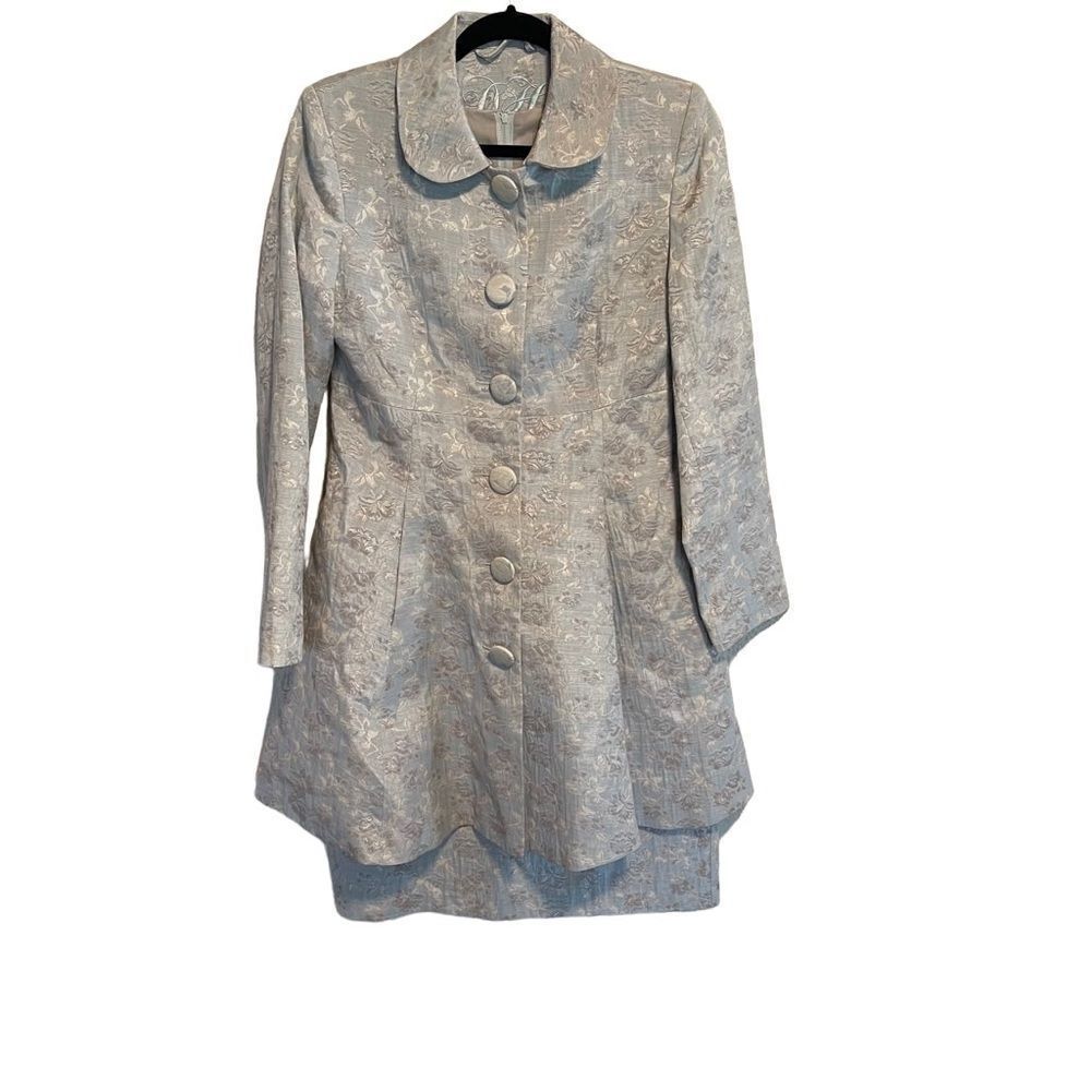 Vintage Daniel Hechter- Light Blue Tapestry Matching Sheath Dress & Overcoat